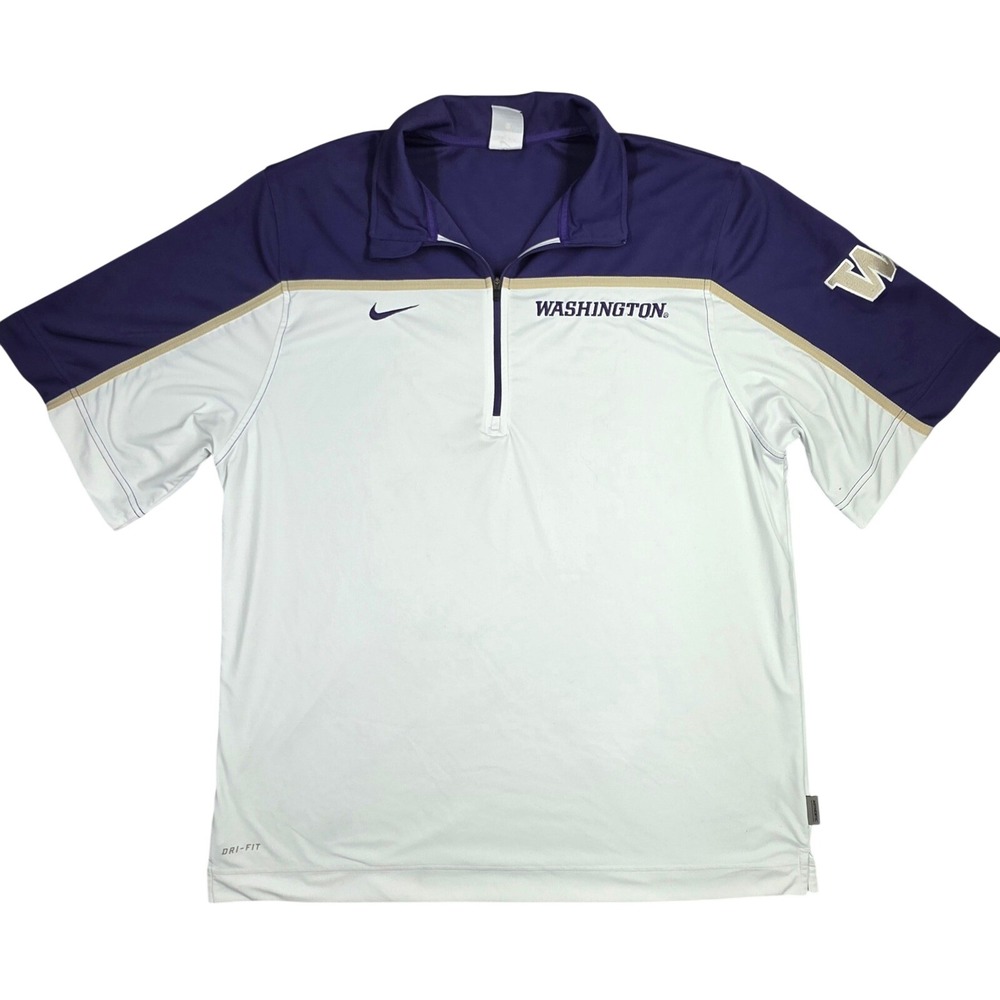 Nike Washington Huskies Dri-FIT Quarter Zip Polo Shirt Mens XL White Purple